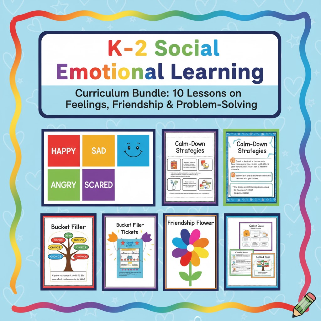 K-2 Social Emotional Learning Curriculum Bundle: 10 Lessons on Feelings, Friendship & Problem-Solving