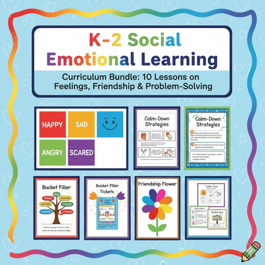 K-2 Social Emotional Learning Curriculum Bundle: 10 Lessons on Feelings, Friendship & Problem-Solving